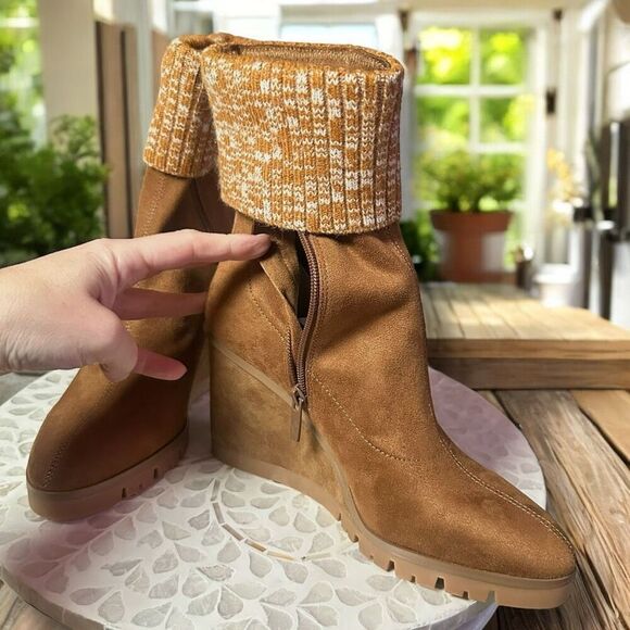 Donald J. Pliner Sindie Leather Suede Womens Knit Cuffed Booties Boots - Picture 9 of 13